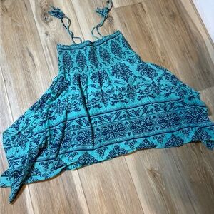 Lei Teal and Navy Textured Top, babydoll, comi top